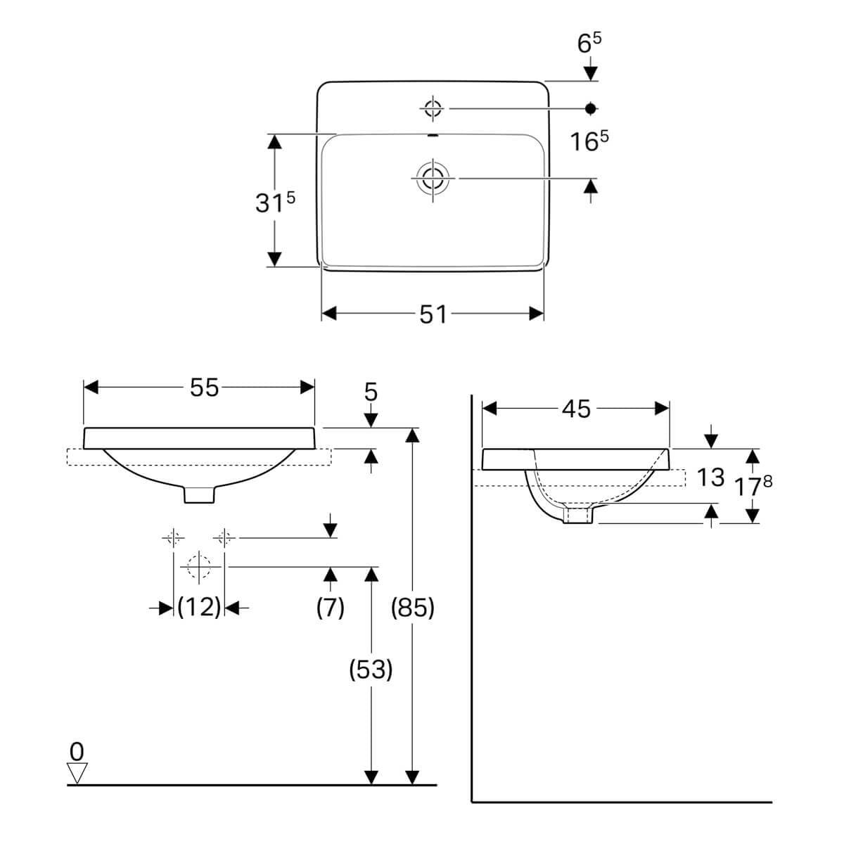 GEBERIT 124150000 Icon 方形半嵌盆 - 吉博力吉博力 VariForm
