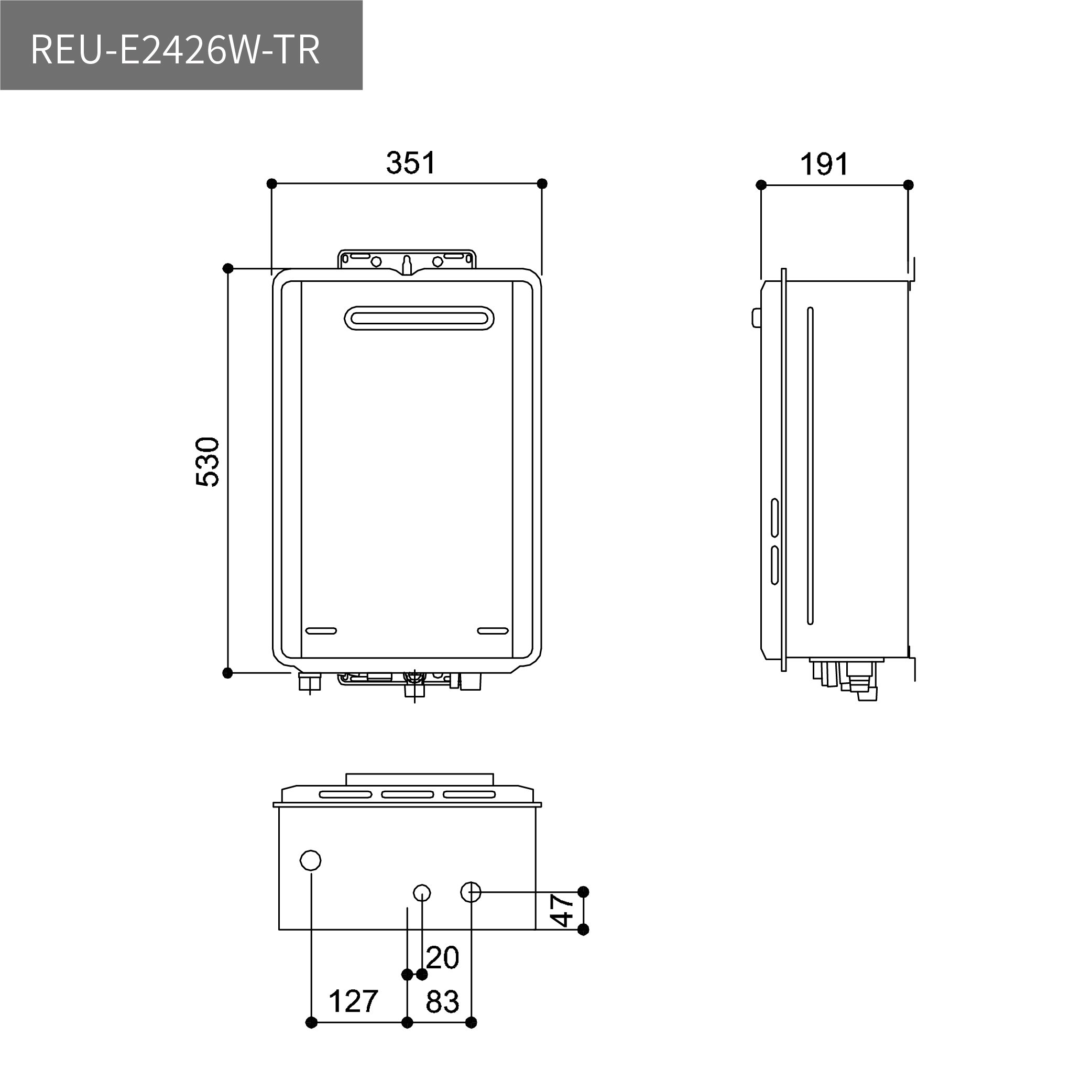 屋外型24L強制排氣熱水器-REU-E2426W-TR