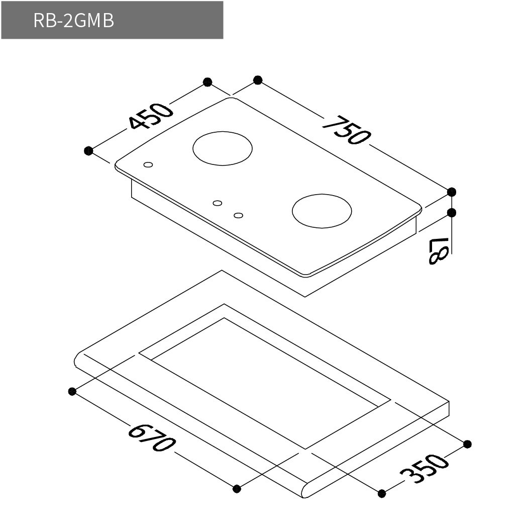 檯面式美食玻璃雙口爐-RB-2CGS(B)-TR
