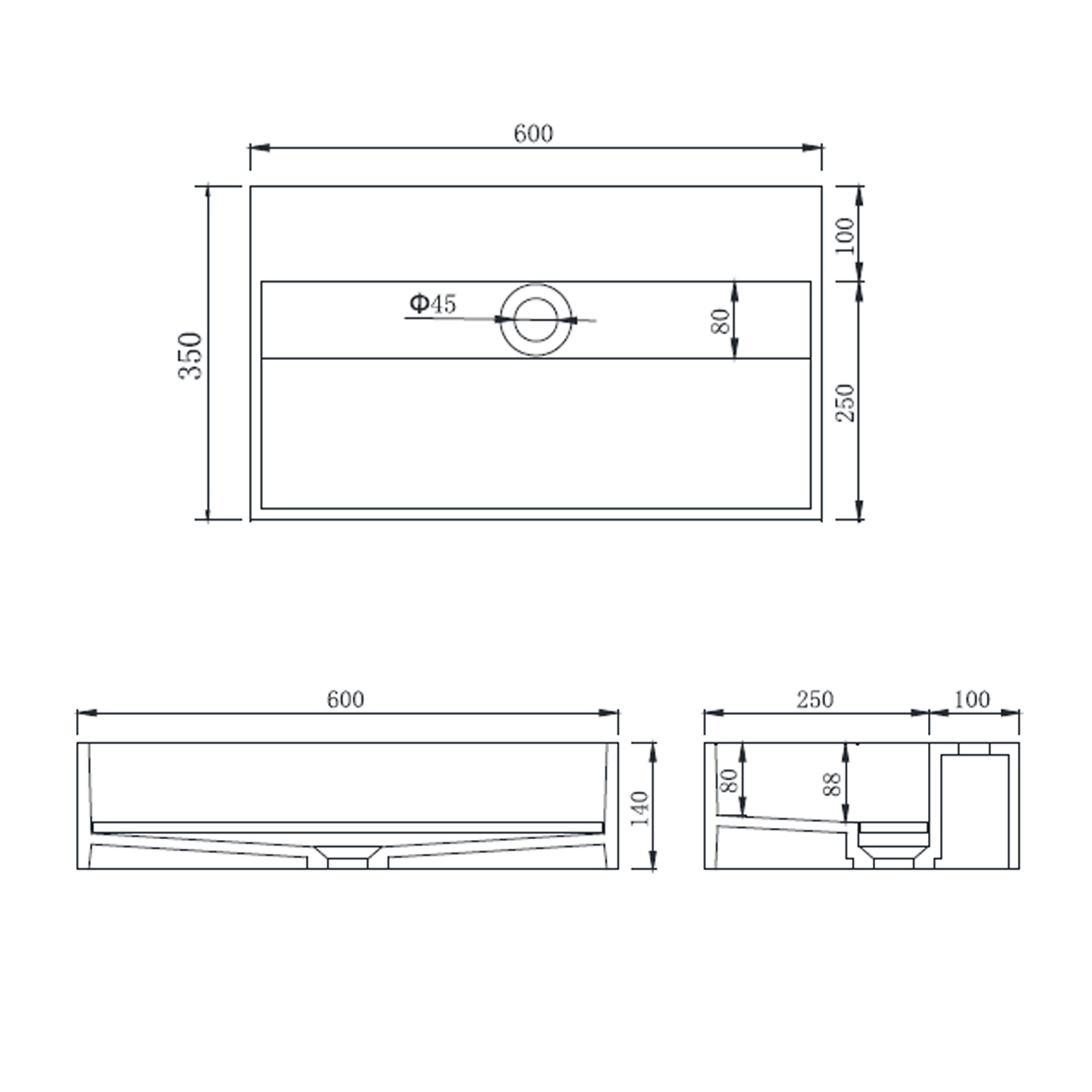 IDEAVIT - 人造石方型窄版面盆 - K-450L-T-SC