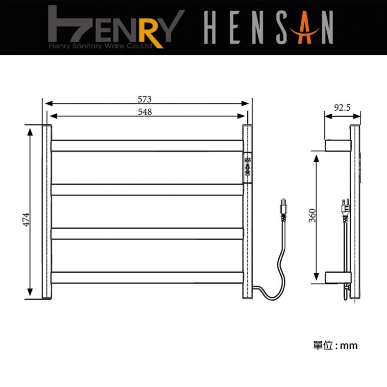 HENSAN - 智能電熱毛巾桿 / F-2404-BG(拉絲金)