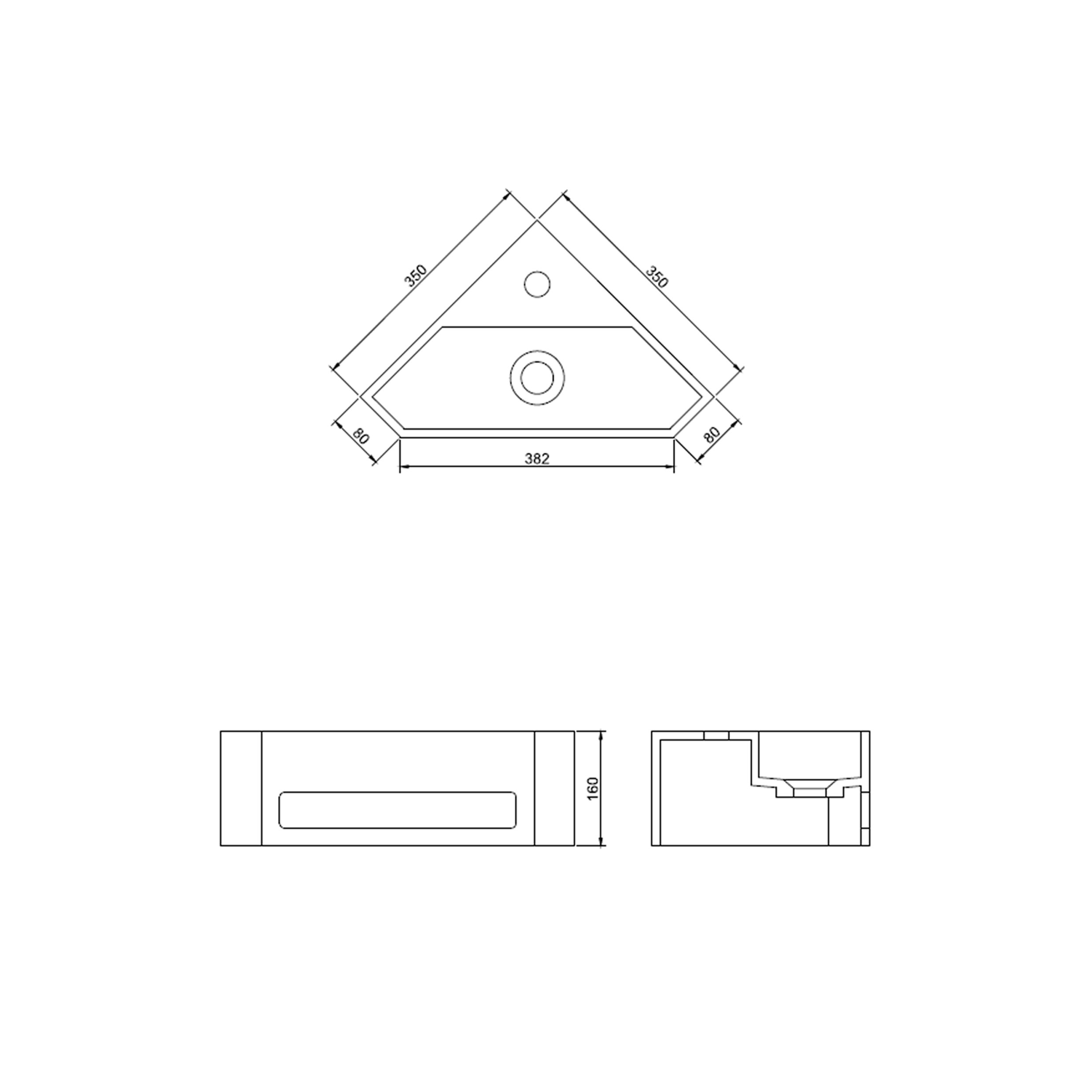 IDEAVIT - 人造石一體成形轉角面盆 - K-456L-T-SK