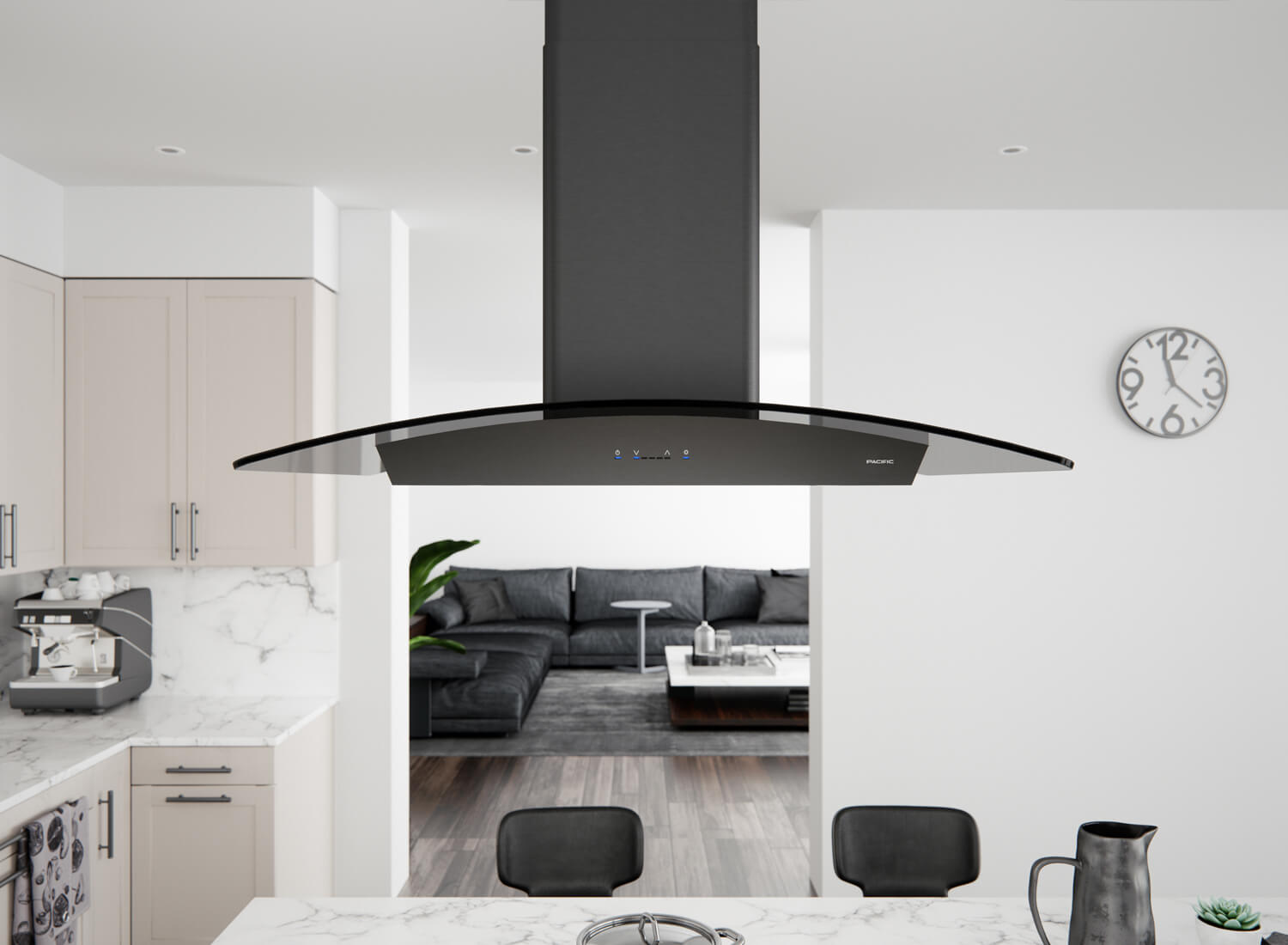 太平洋廚電 - PRE-M90 中島式 黑曜弧型玻璃油煙機