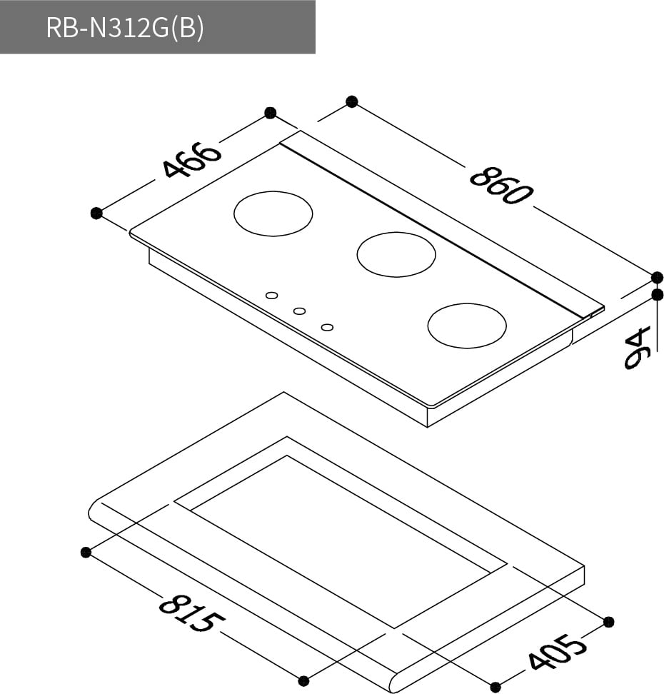 檯面式內焰玻璃三口爐-RB-N312G(B)
