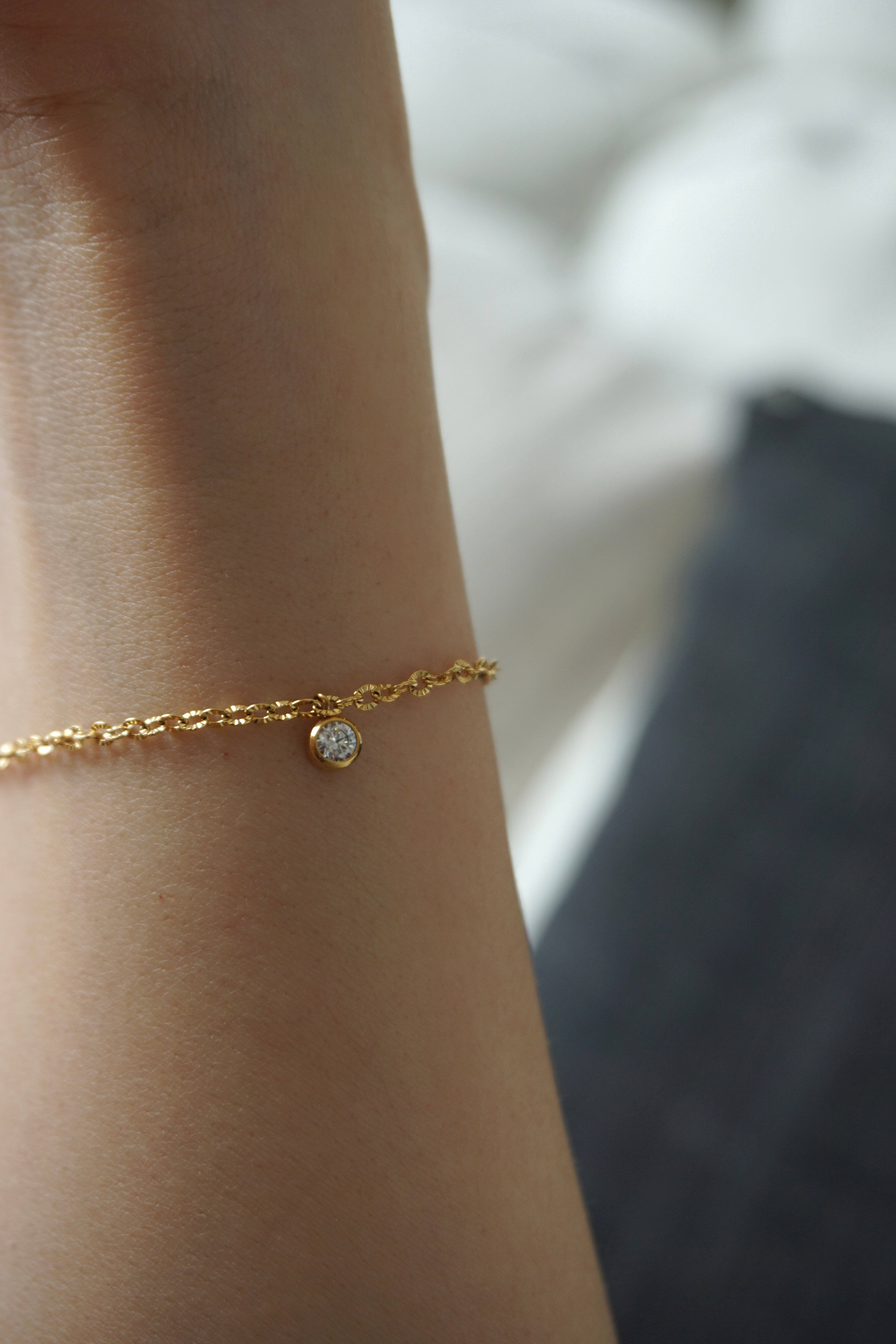 316L Bezel CZ Chain Bracelet 精美雕刻包邊單鑽手鍊
