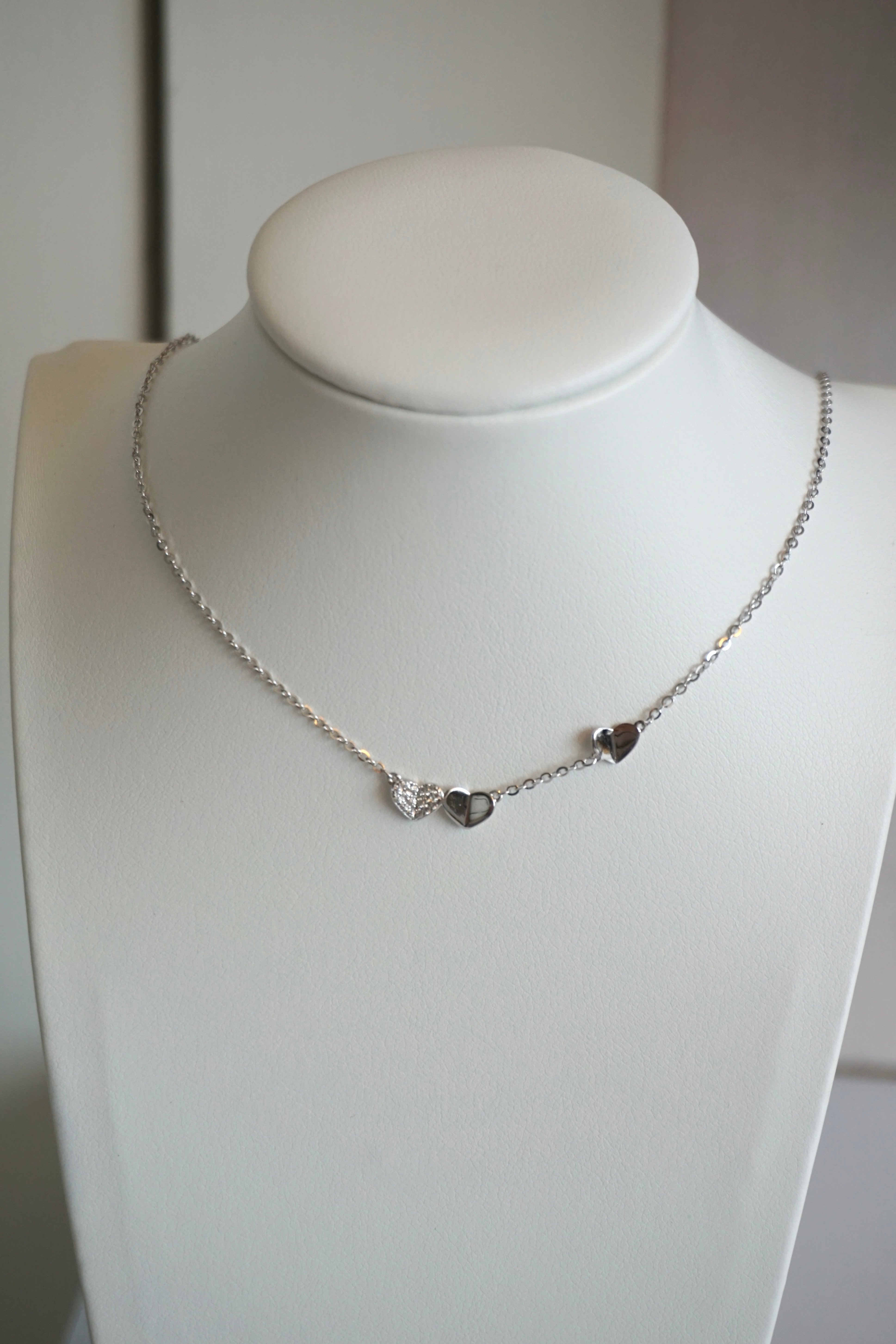 S925 Trio Heart Station Necklace 三重奏心型鑲鑽項鏈