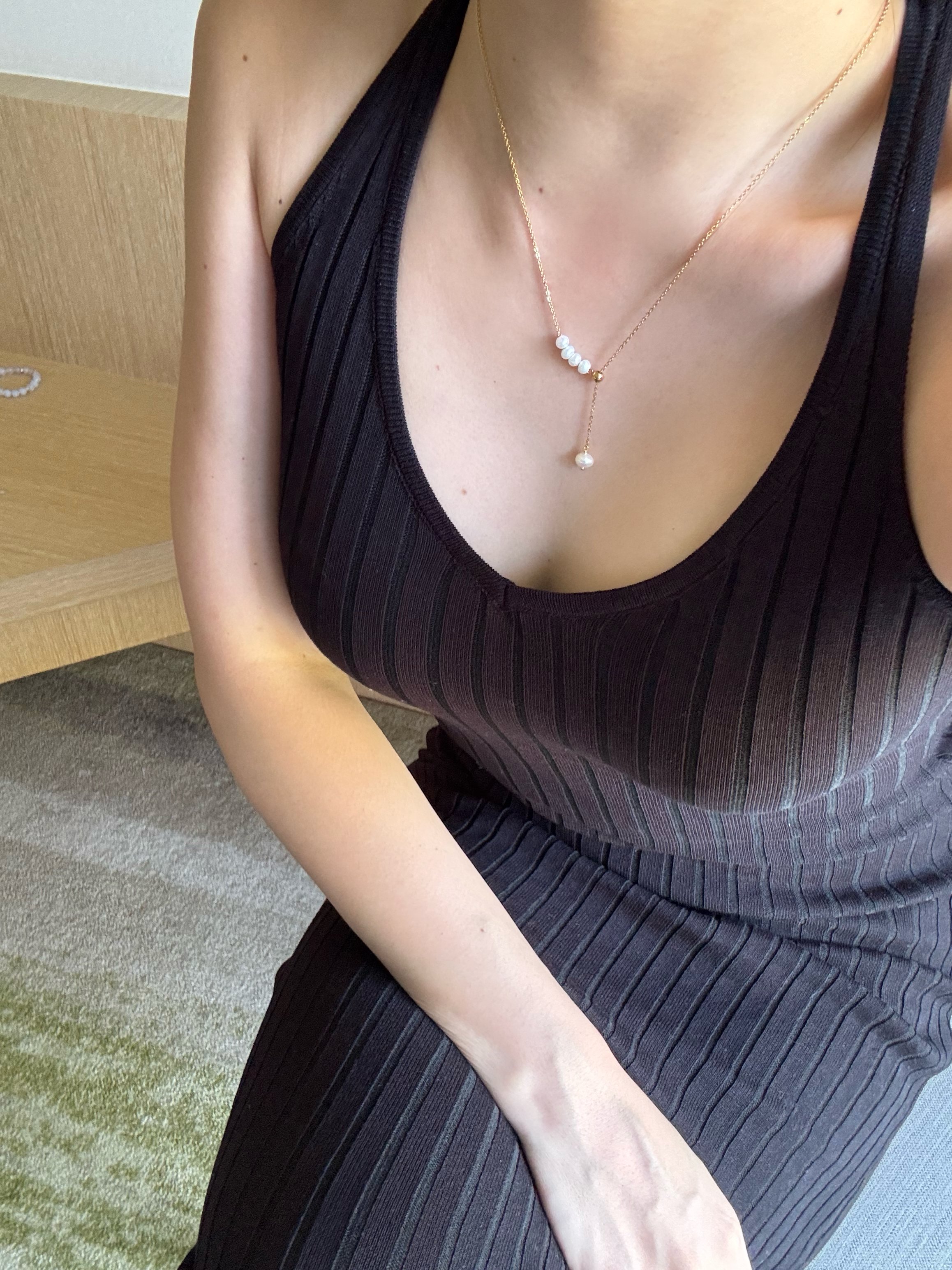 316L Eclat Pearl Necklace 可調式Y字珍珠項鏈金