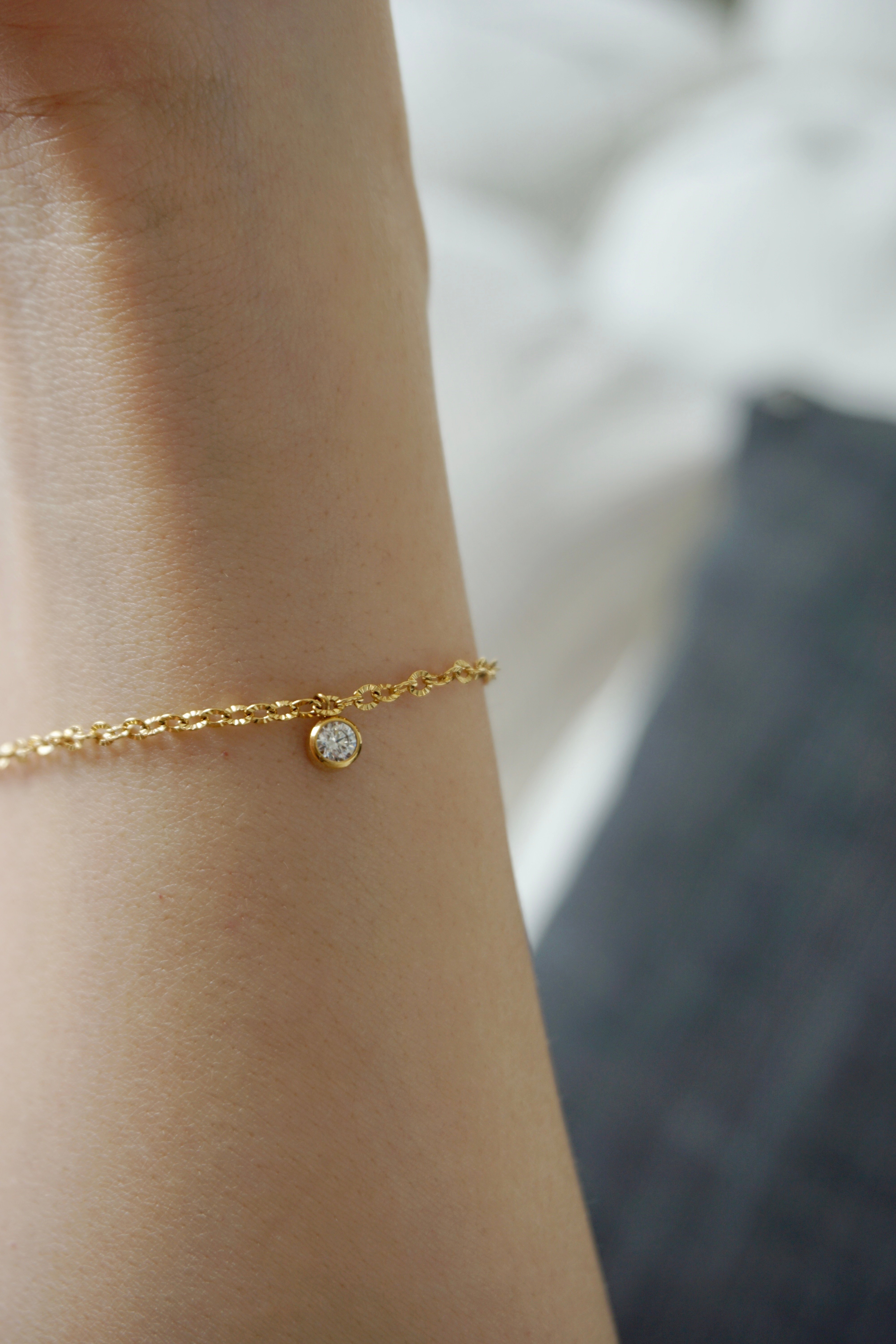 316L Bezel CZ Chain Bracelet 精美雕刻包邊單鑽手鍊