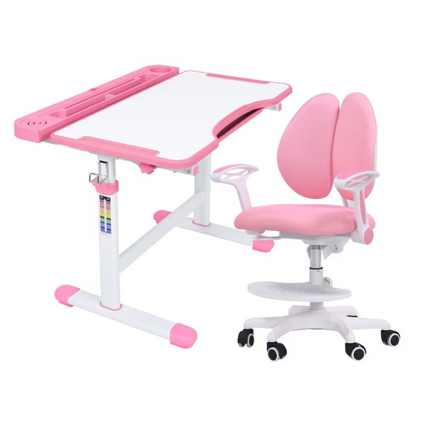 粉紅JOCO喬可兒童成長桌椅組(贈燈及書架)