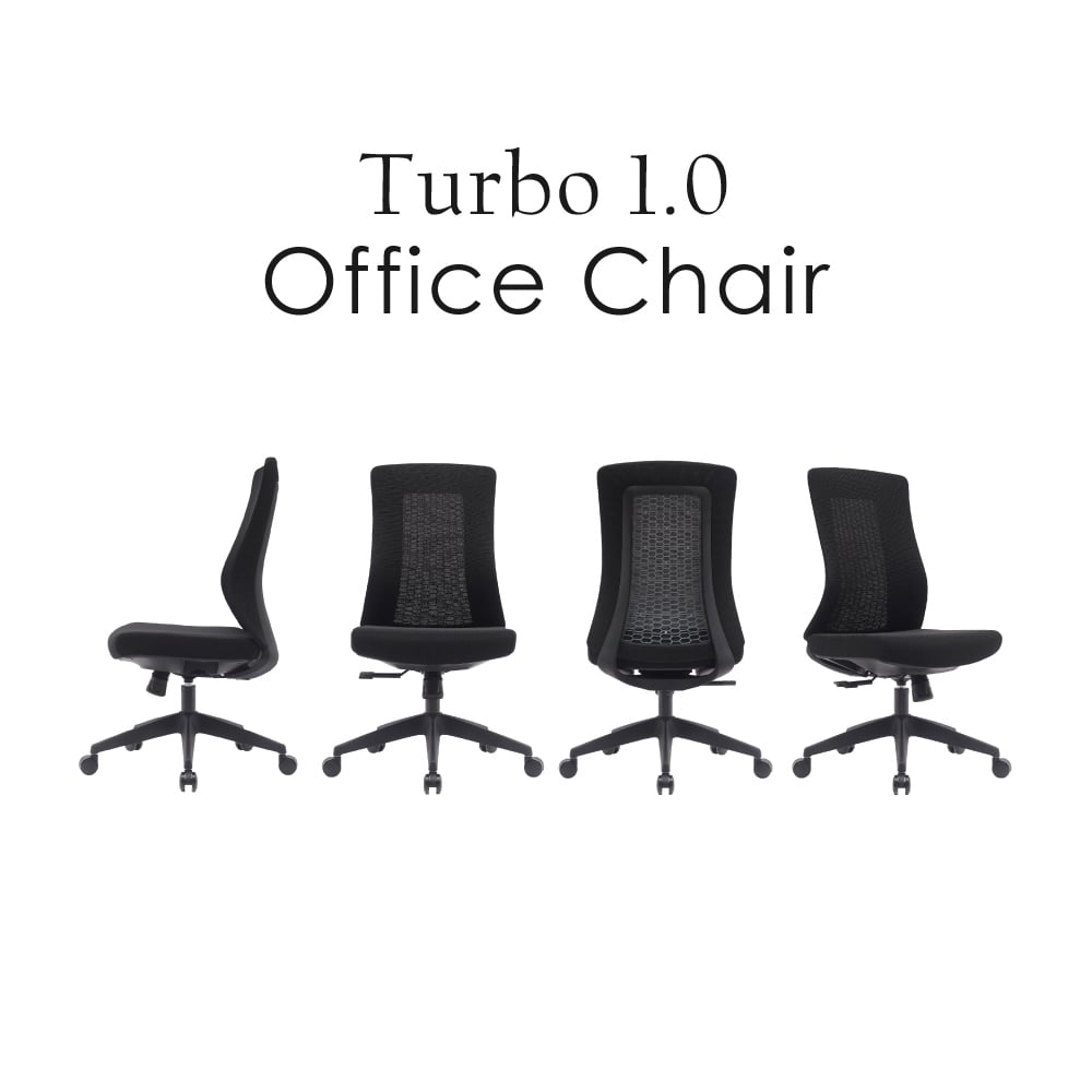 Turbo 1.0 極速黑框中背半網人體工學電腦椅-黑色