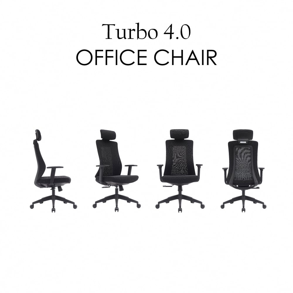 Turbo 4.0 極速黑框高背扶手半網人體工學電腦椅-黑色