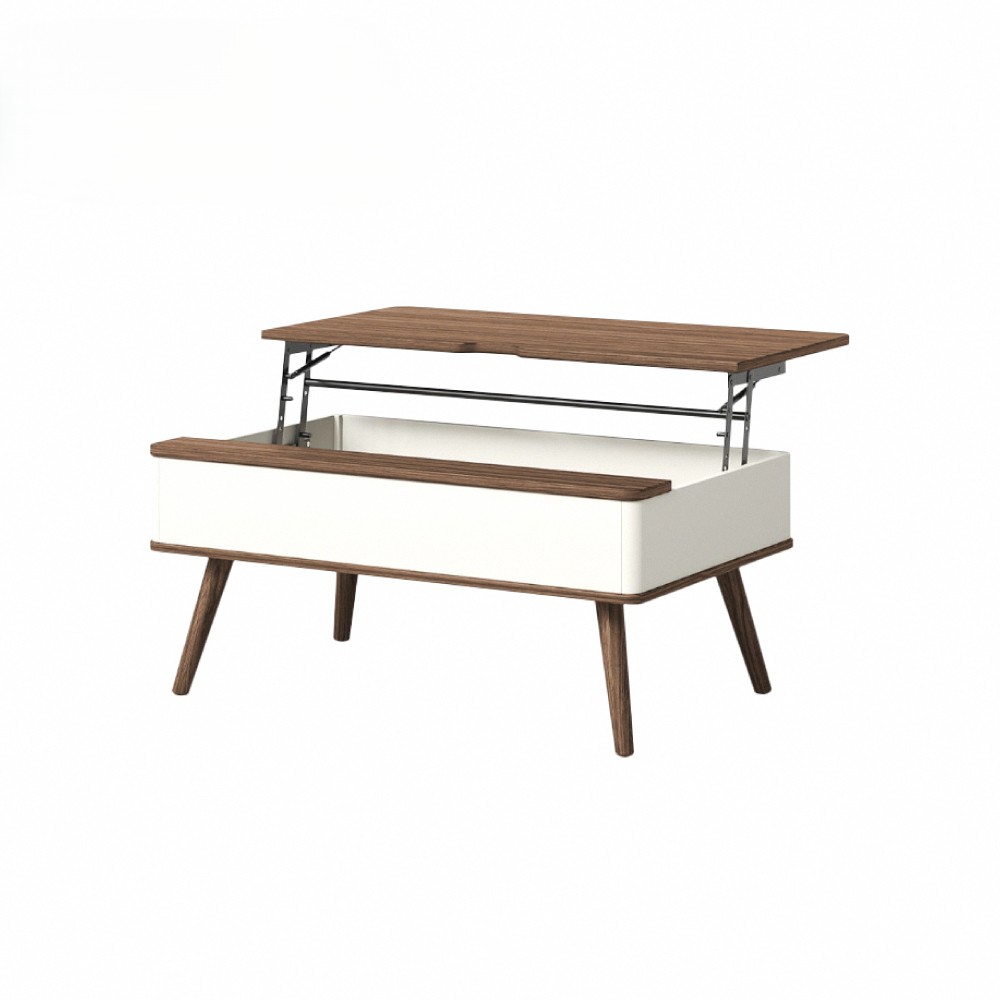 恬靜系升降收納實木腳長方咖啡桌-幅95cm-棕色