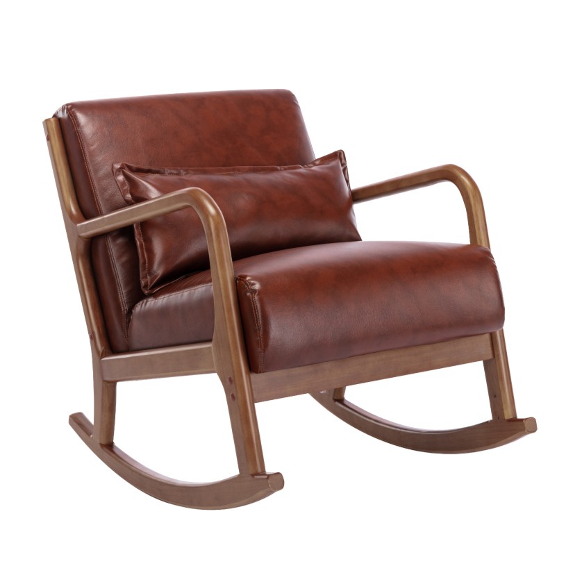 Darcy達西PU面實木框單人休閒搖椅-三色可選