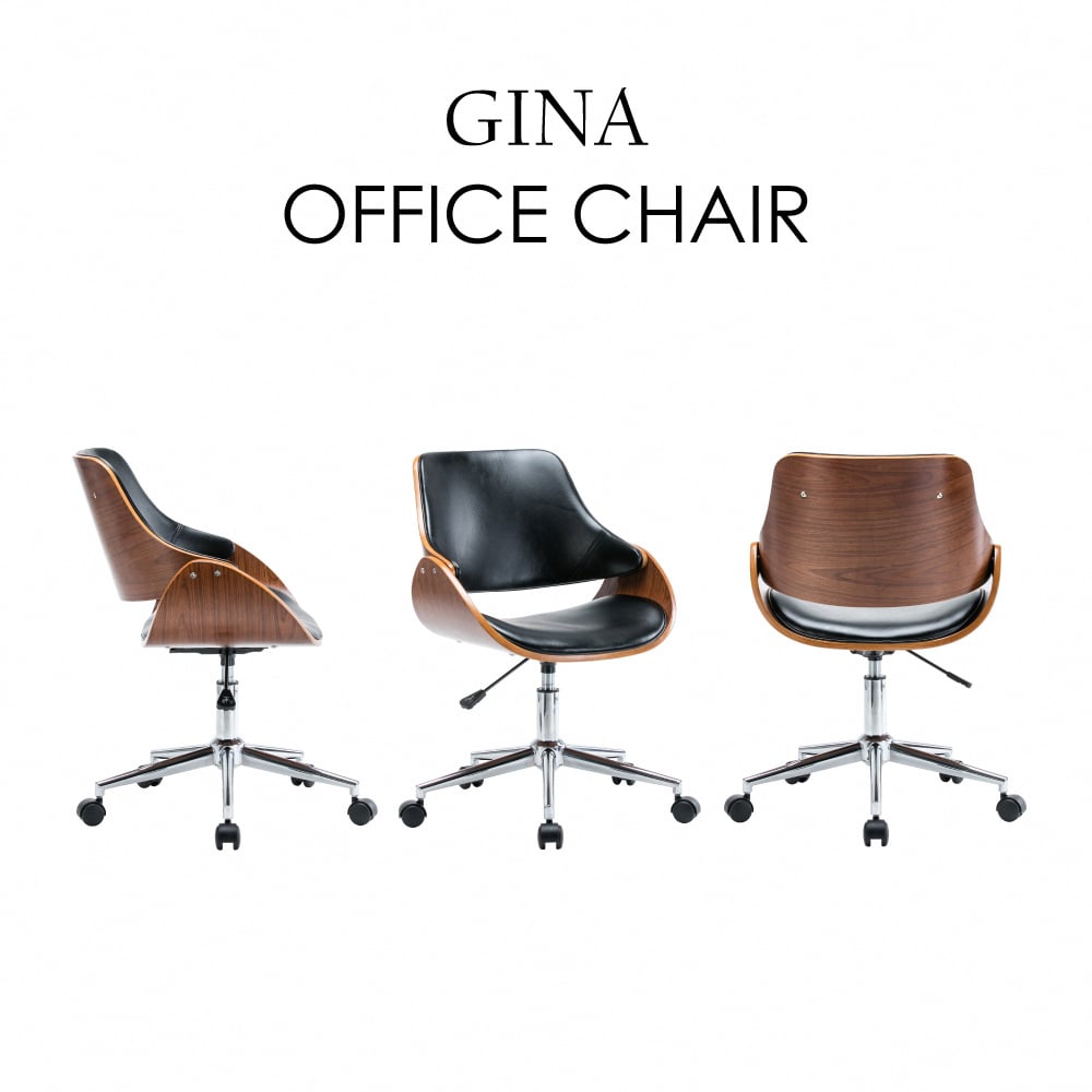 Gina吉娜皮面曲木電腦椅-黑色