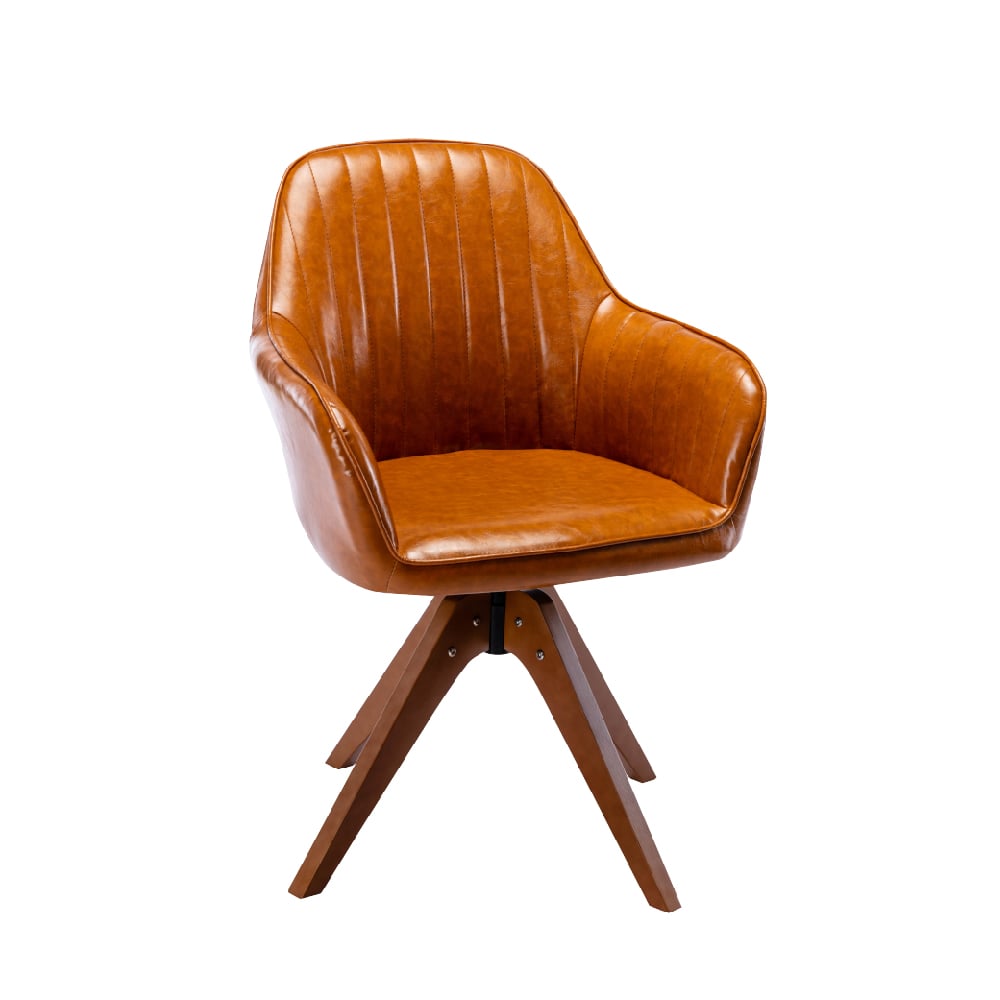 Mouche莫切直紋PU扶手旋轉木腳休閒椅-兩色可選