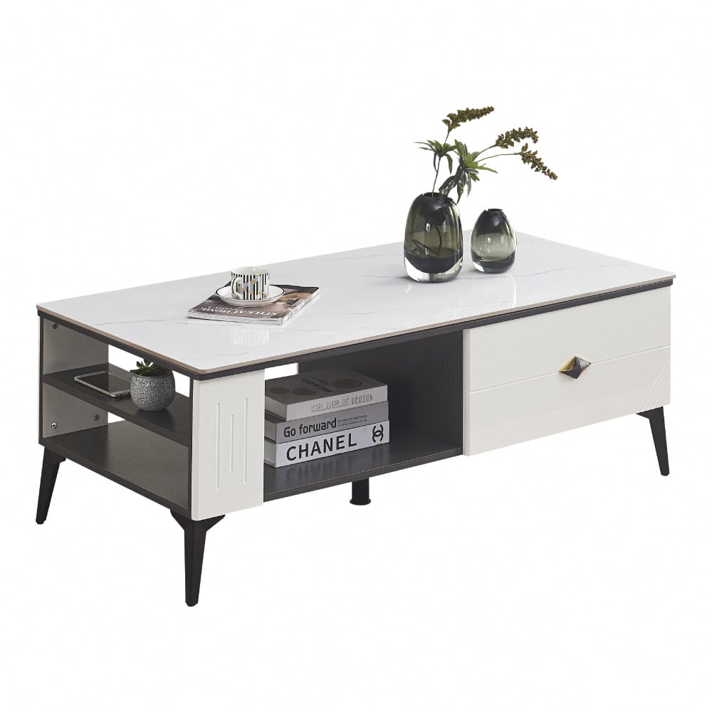 雪岩4尺岩板收納大茶几-白色