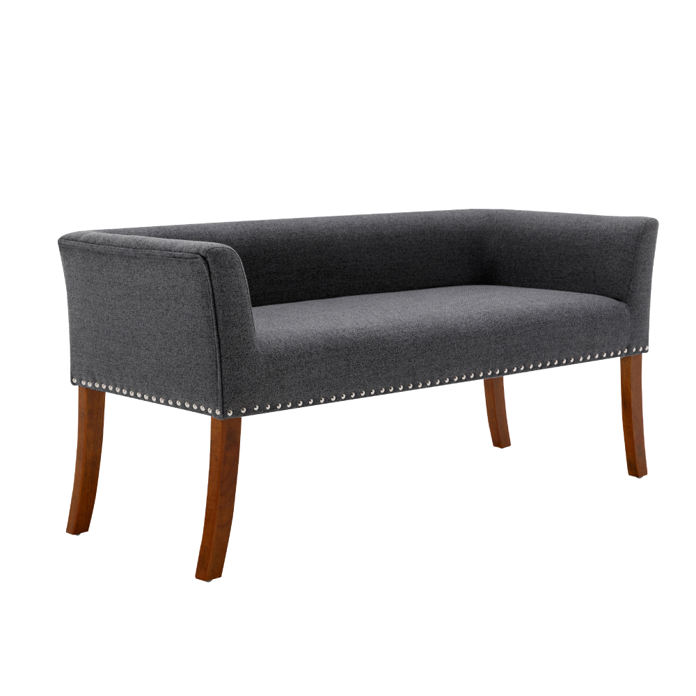 Sabrina薩賓娜布面扶手鉚釘邊實木腳休閒長凳-兩色可選