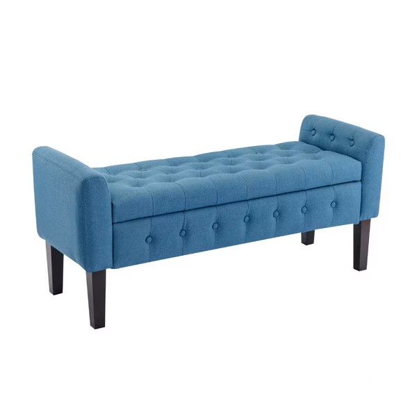 Inari伊納利簡約歐式拉扣布面扶手實木腳收納長凳-三色可選