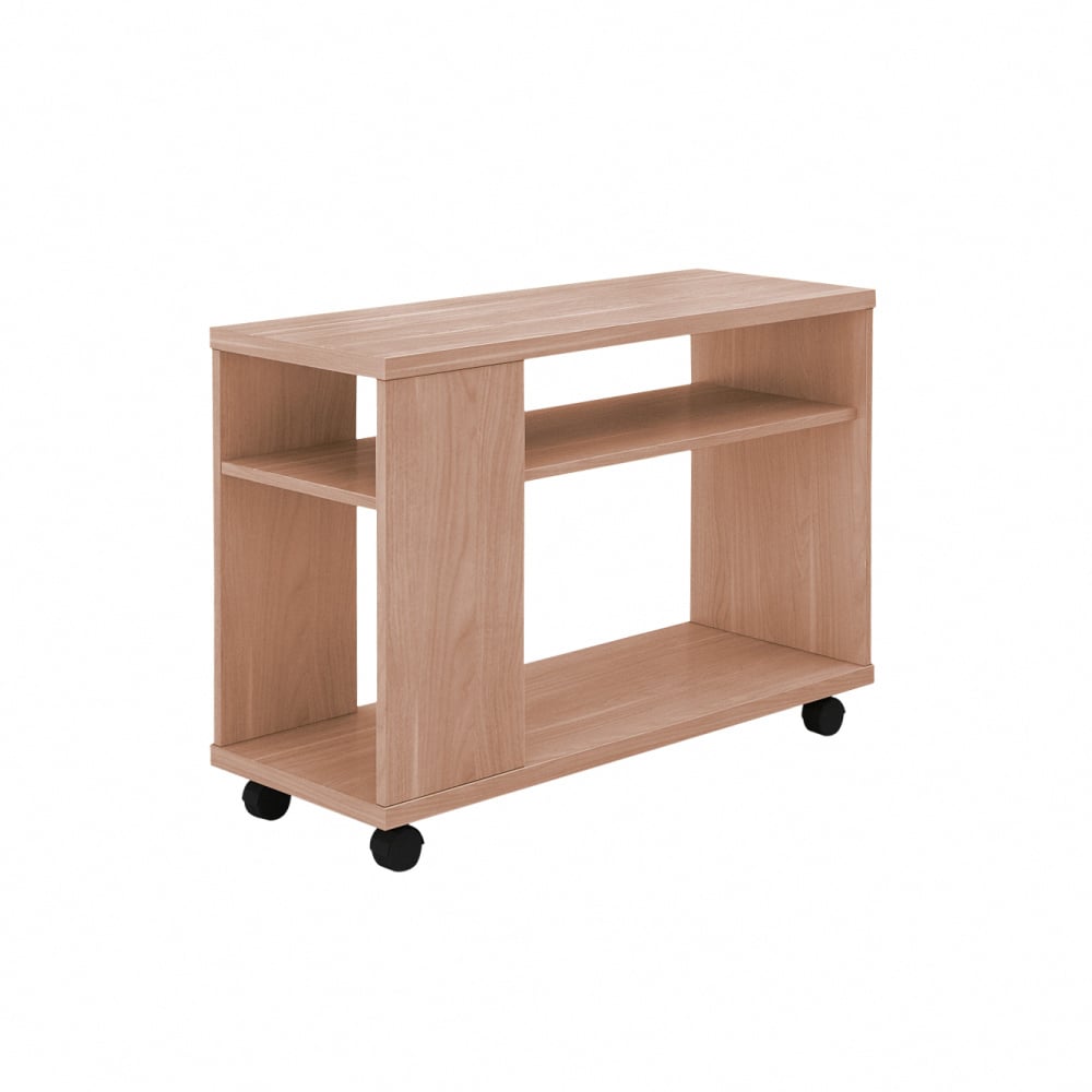 Breeze微風系開放收納雙剎車輪邊几邊櫃-原木色