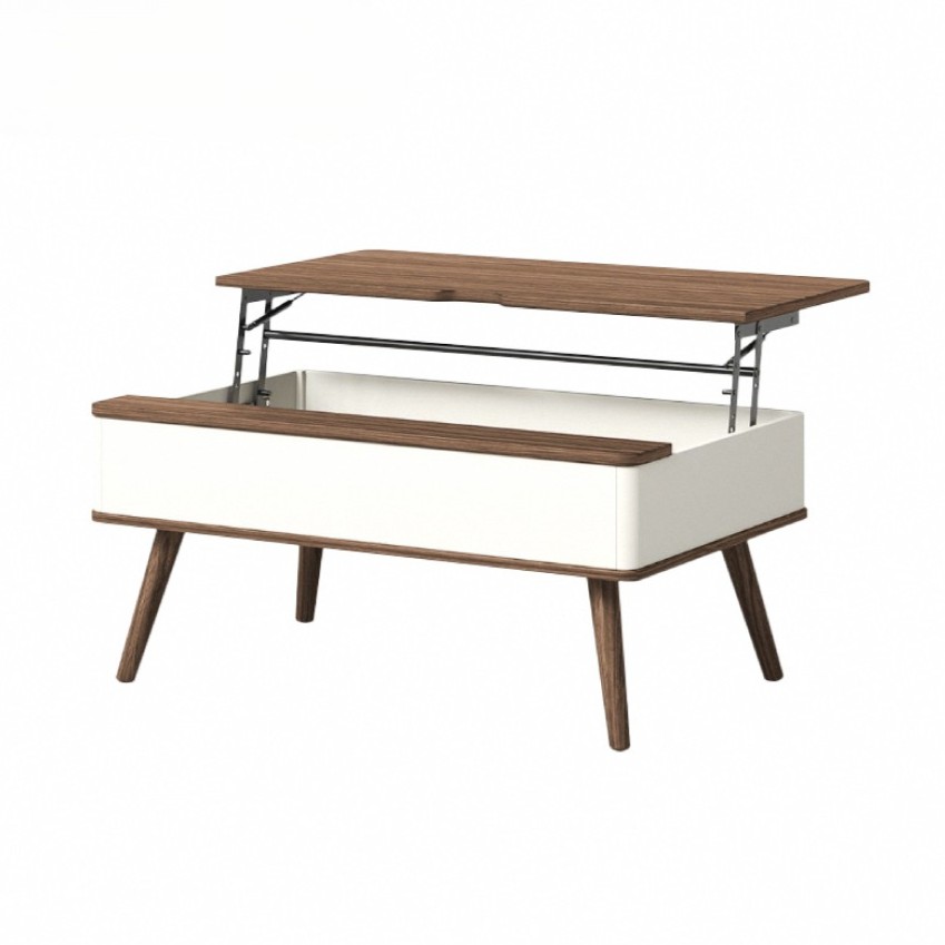 恬靜系升降收納實木腳長方咖啡桌-幅95cm-棕色