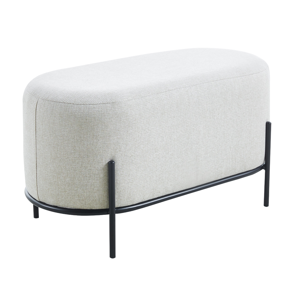 Calvin凱文布面金屬黑腳橢圓穿鞋椅凳-寬80cm-三色可選