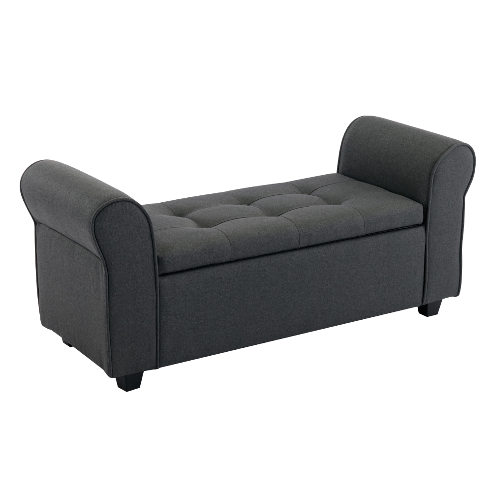 Kyra凱拉歐式拉扣布面扶手收納長凳-三色可選