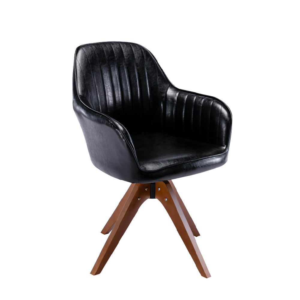 Mouche莫切直紋PU扶手旋轉木腳休閒椅-兩色可選