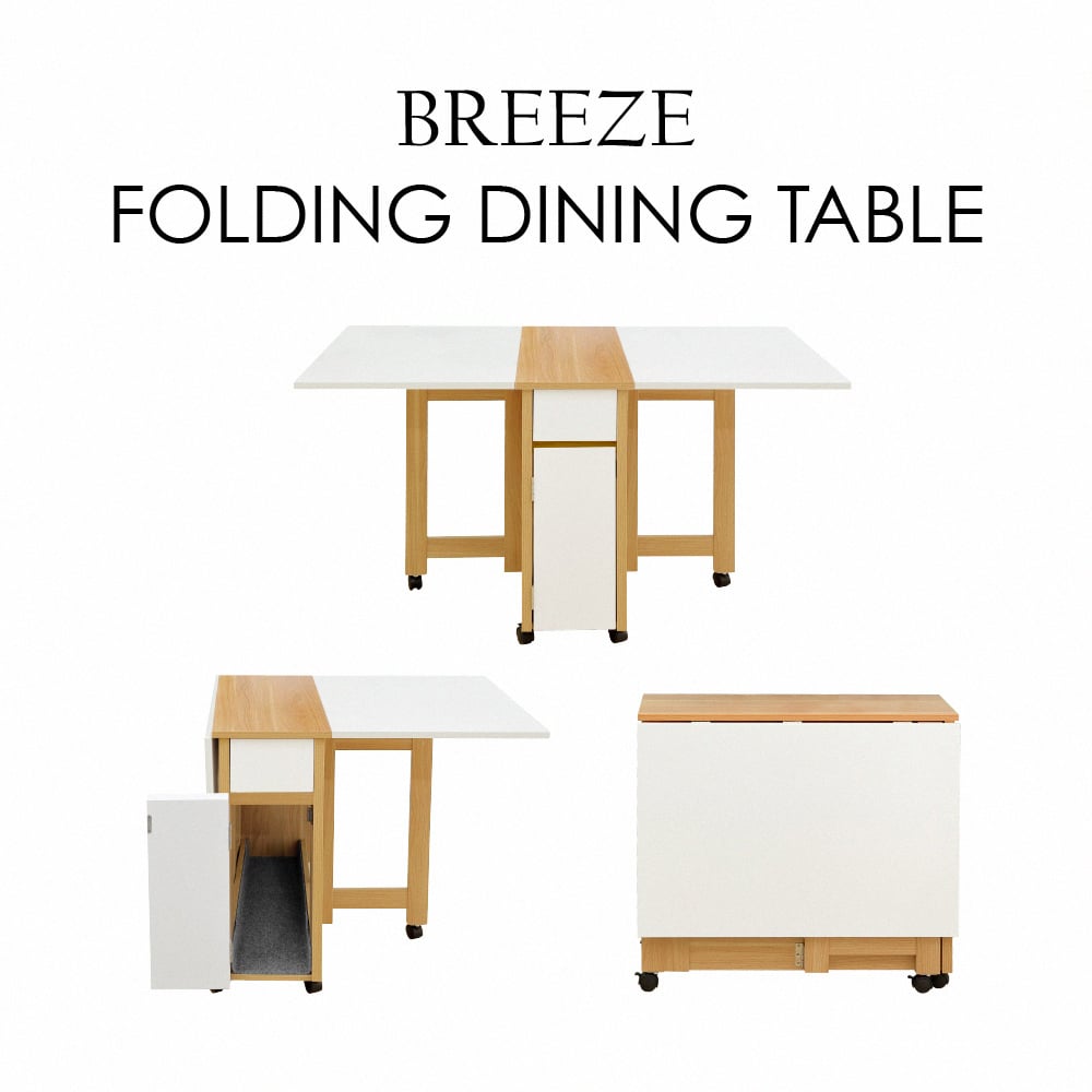 Breeze微風系1抽1門折合蝴蝶長方餐桌-幅140cm-白色