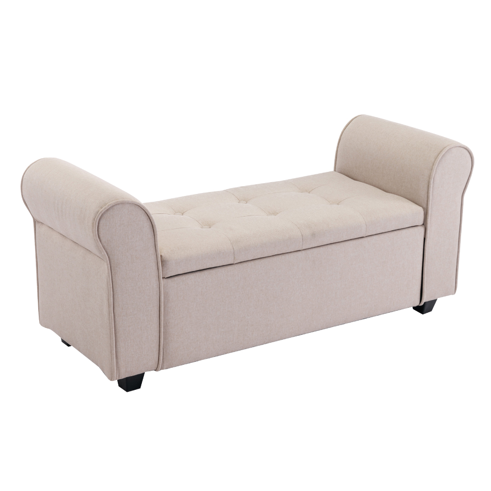 Kyra凱拉歐式拉扣布面扶手收納長凳-三色可選