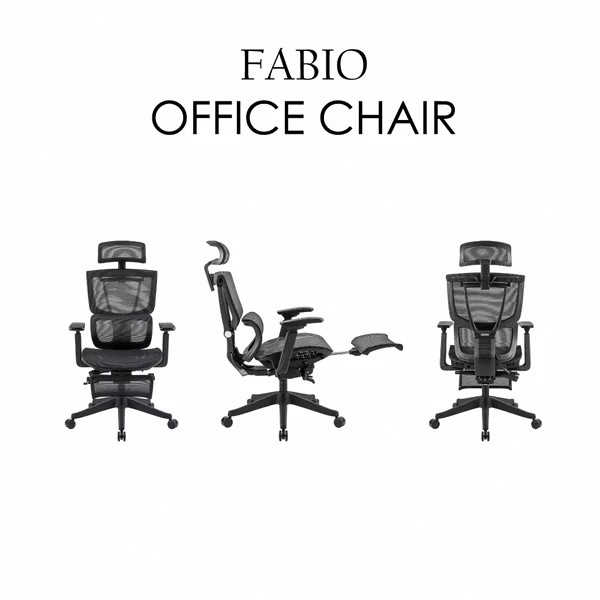Fabio法比歐意式高階底盤德國網含腳凳人體工學電腦椅-黑色