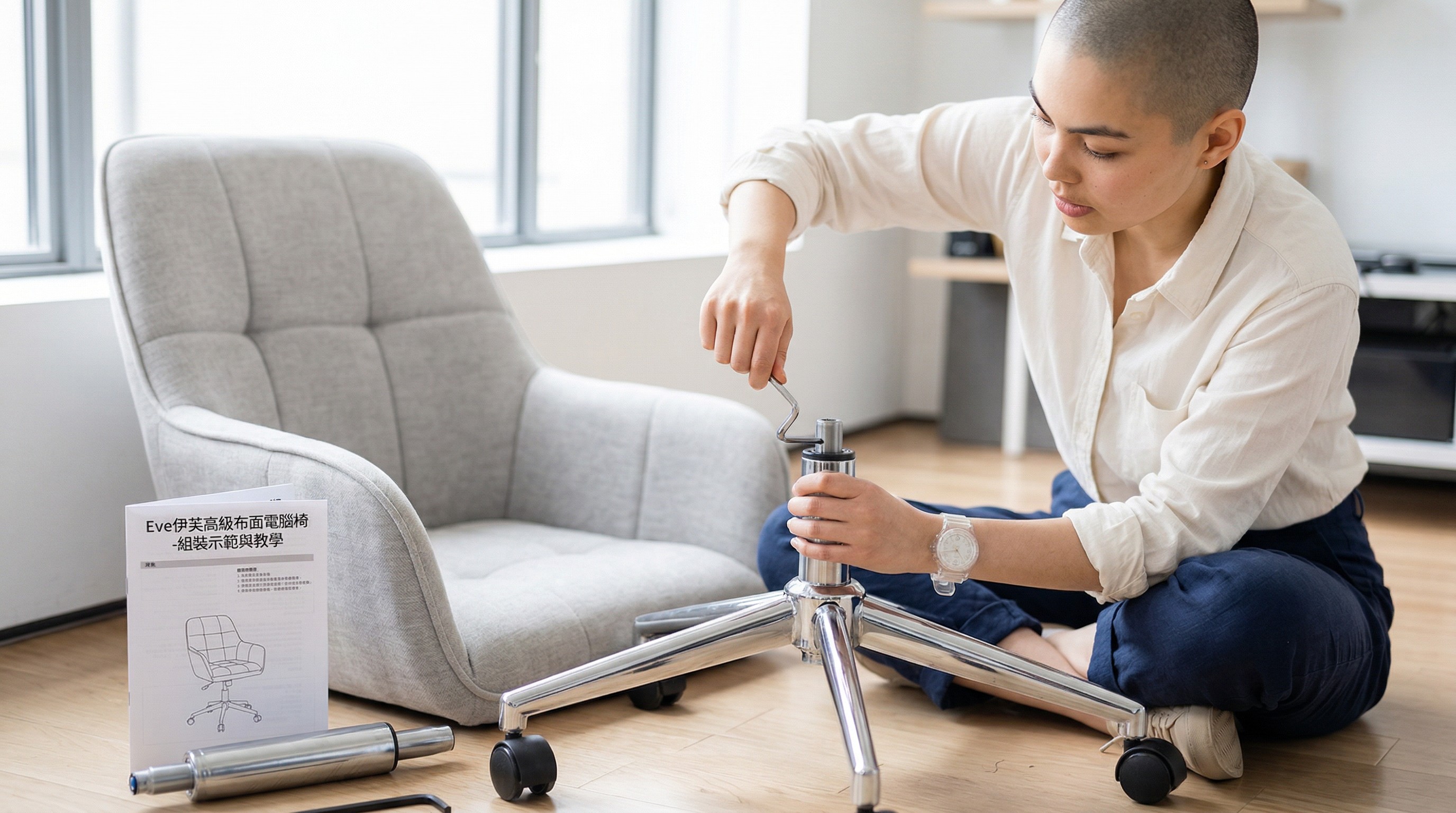 Eve伊芙高級布面電腦椅-組裝示範
