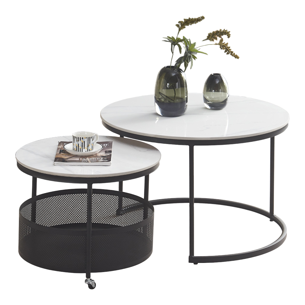 岩語滾輪收納套几-白色