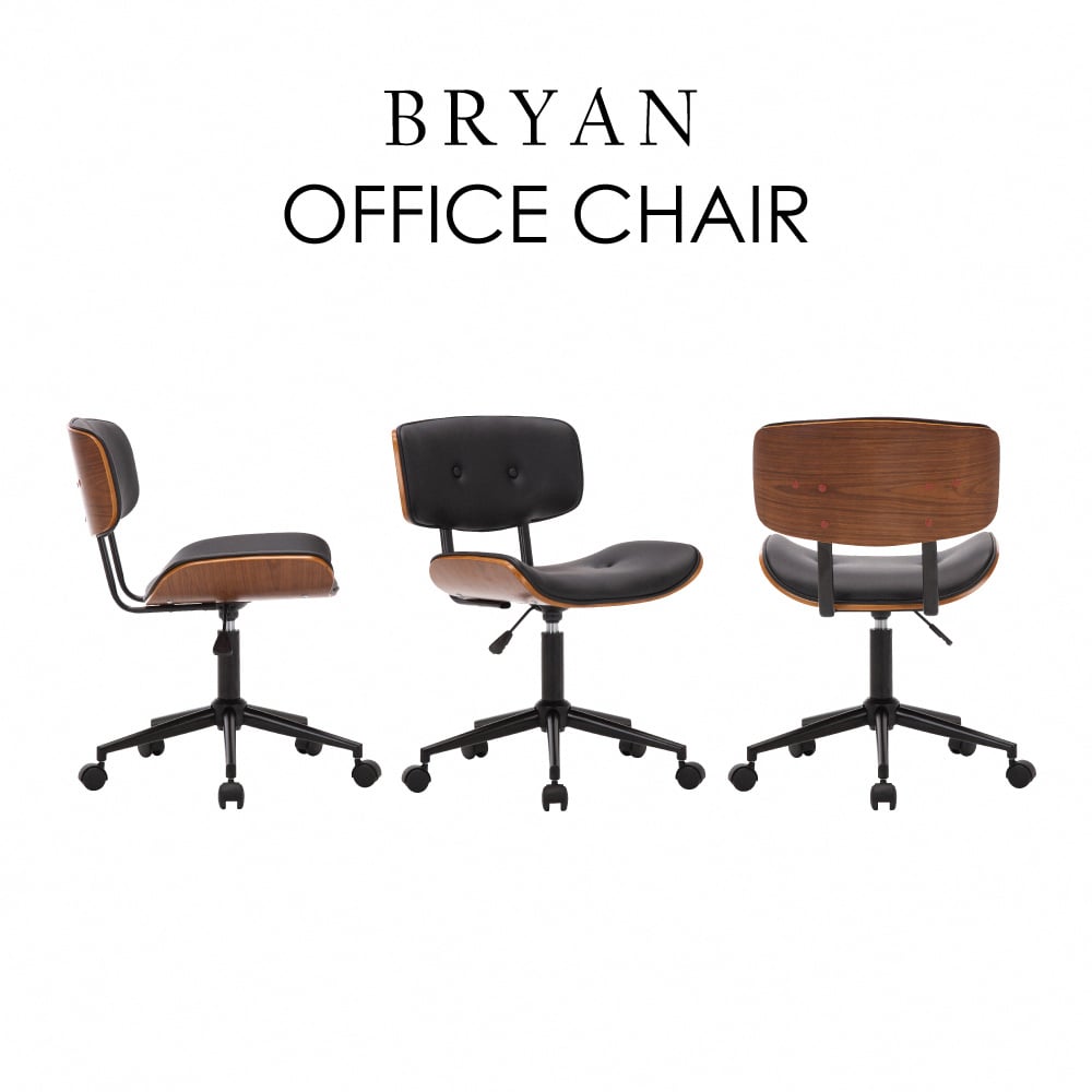 Bryan布萊恩曲木PU拉扣黑腳電腦椅-黑色