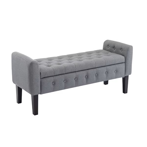 Inari伊納利簡約歐式拉扣布面扶手實木腳收納長凳-三色可選