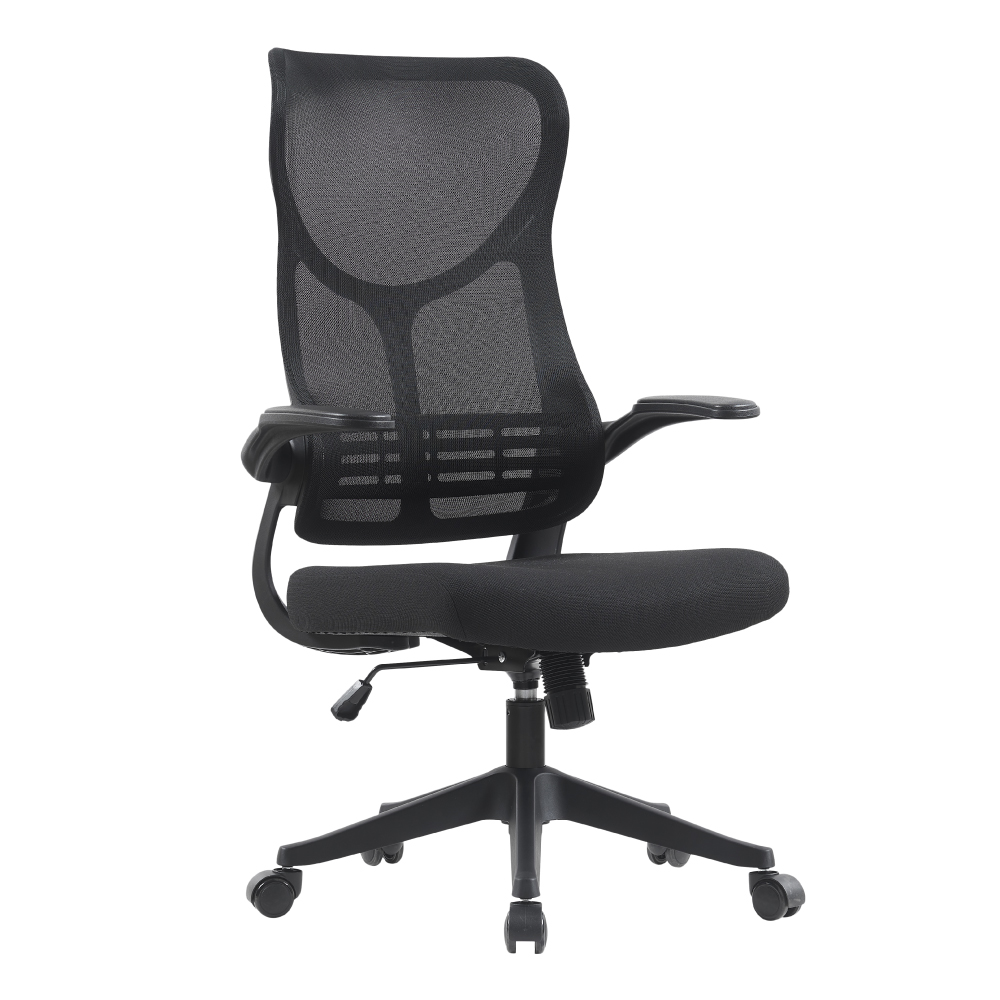 Swan天鵝造型半網旋轉扶手升降黑腳電腦椅-黑色