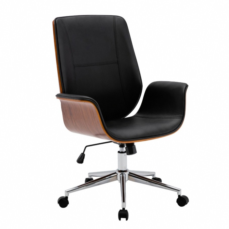 Nole諾爾曲木PU車縫造型扶手電腦椅-兩色可選