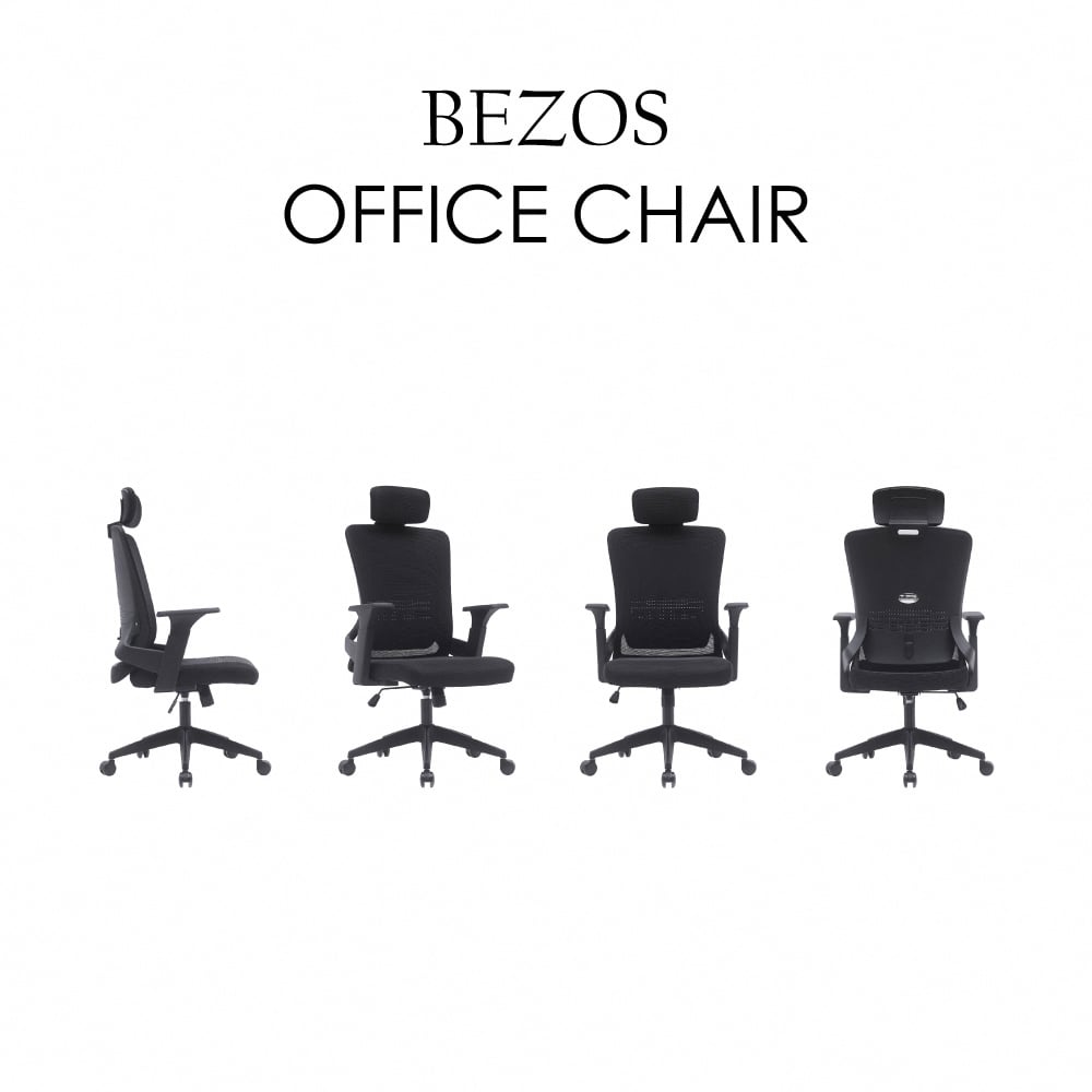 Bezos貝佐斯高背扶手半網人體工學電腦椅-黑色