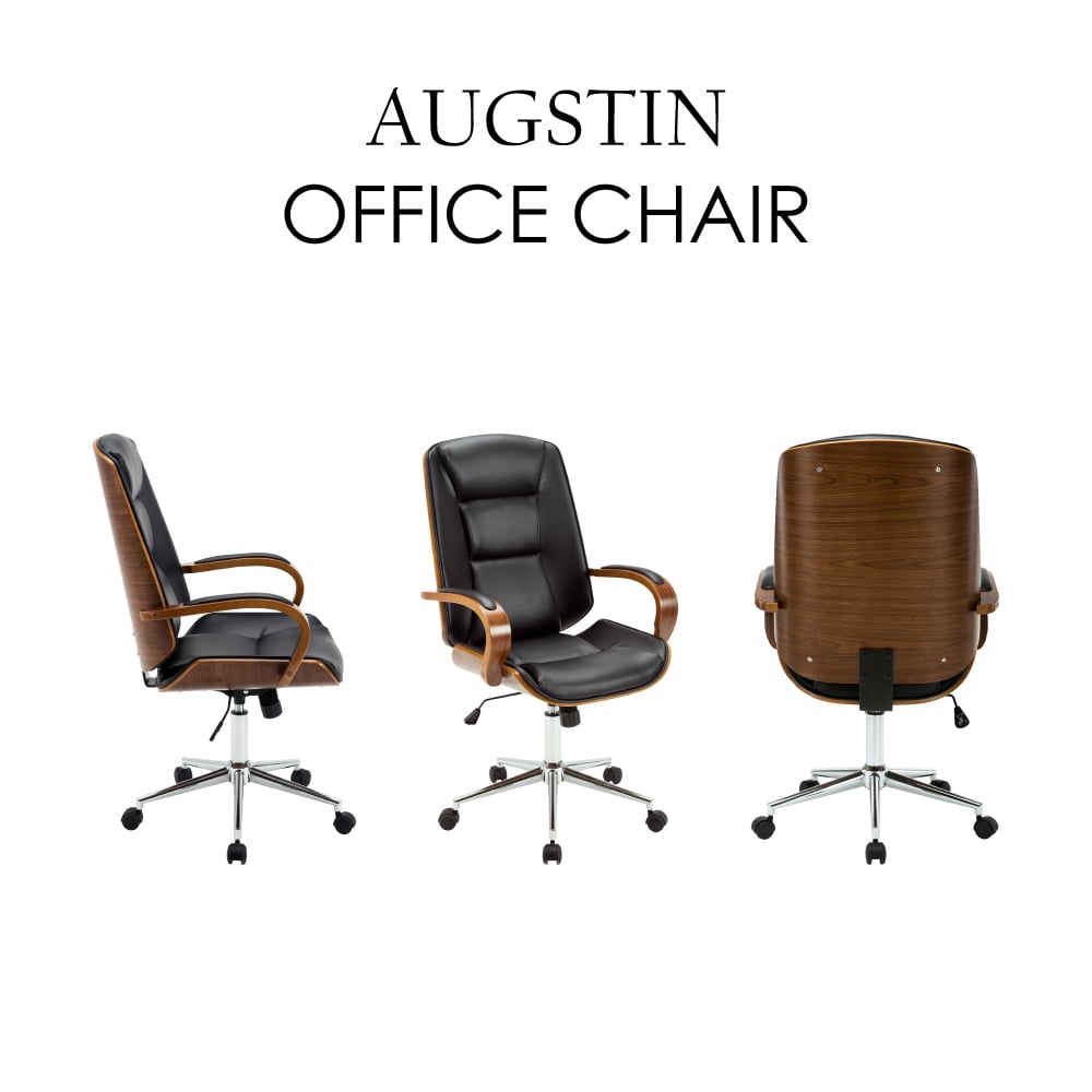 Augstin奧古斯汀中高背曲木扶手電腦椅-黑色