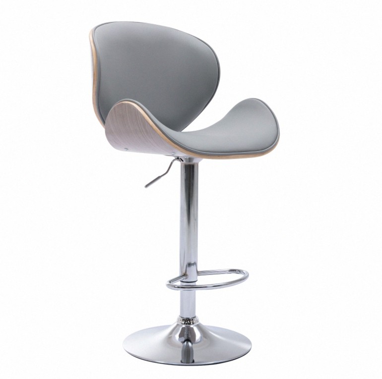 Carl卡爾PU淺曲木可調式吧檯椅-灰色