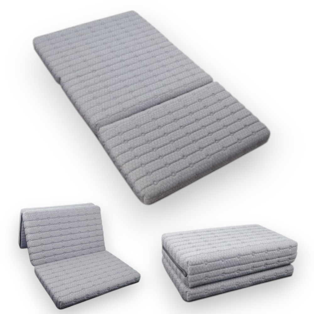 摺好睡冰晶紗涼感透氣三折床墊3尺-灰色