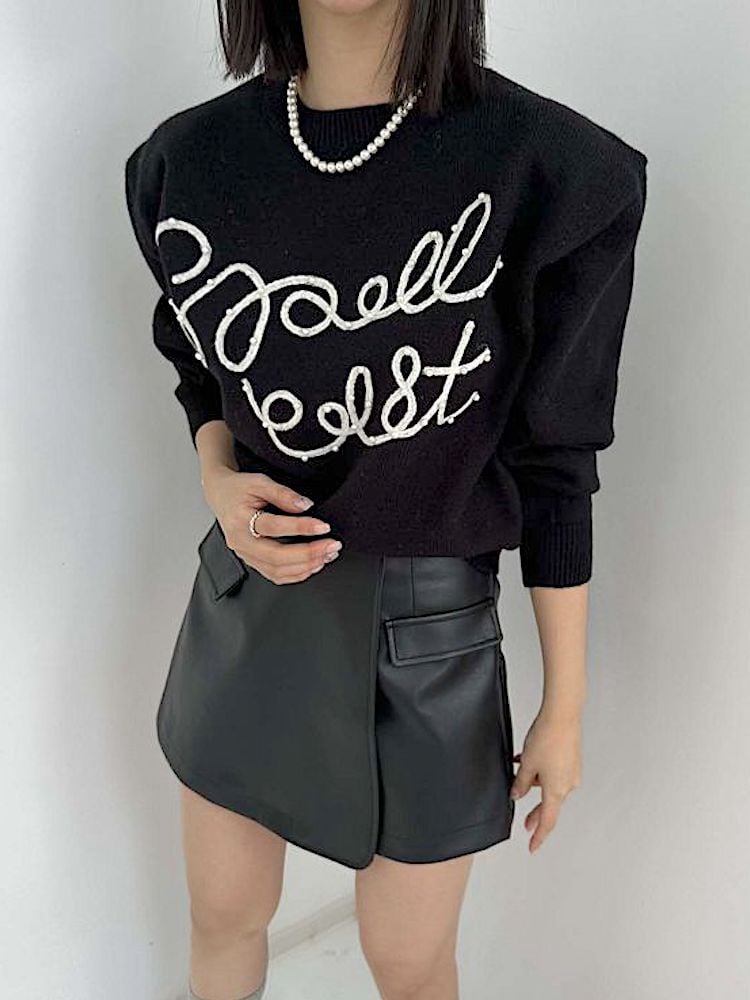 韓國跨肩字母針織上衣