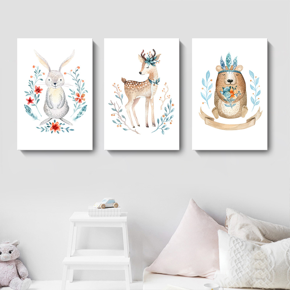 手繪童趣風格 動物系列 兔子 麋鹿 熊 三款