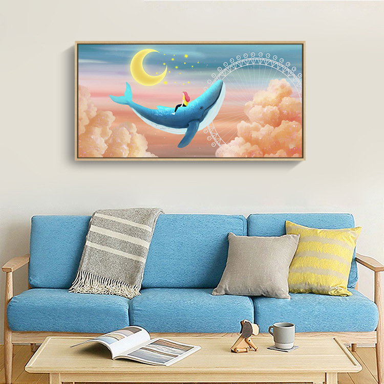 橫式｜療癒系手繪風格雲端鯨魚