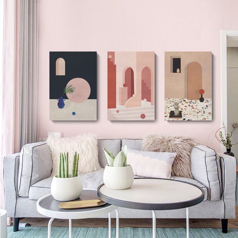 現代簡約 幾何建築創意風景 莫蘭迪色掛畫 10款