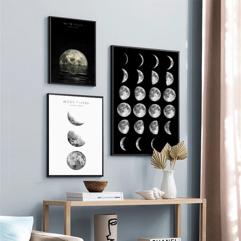 月亮盈缺月相變化圖黑白 6款