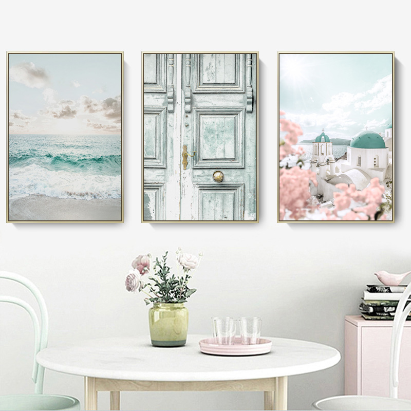 北歐納維亞風景海浪老式門花卉古堡 3款