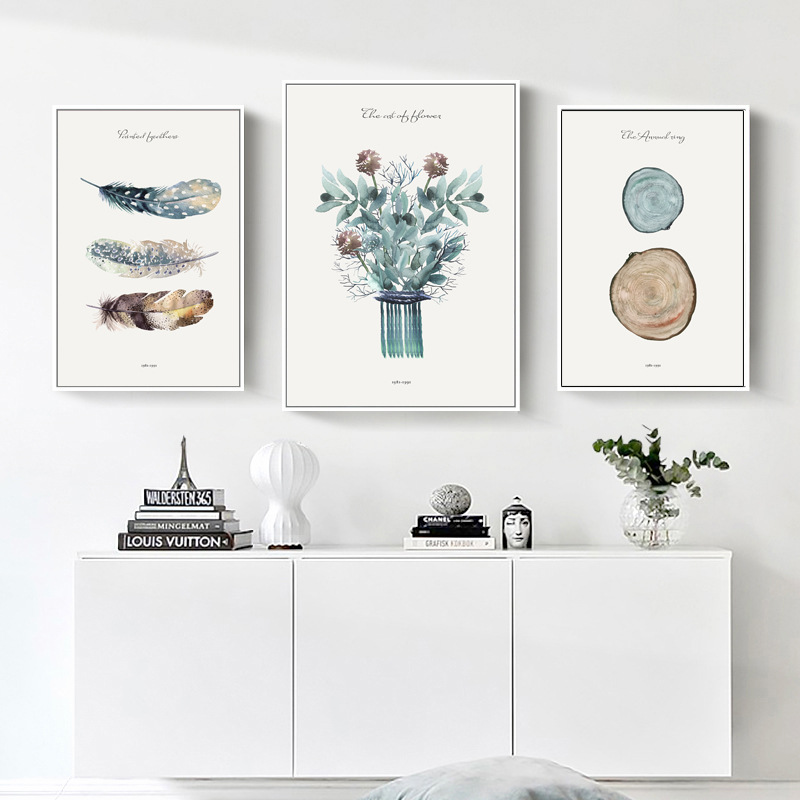 手繪羽毛花朵水彩小清新  三款