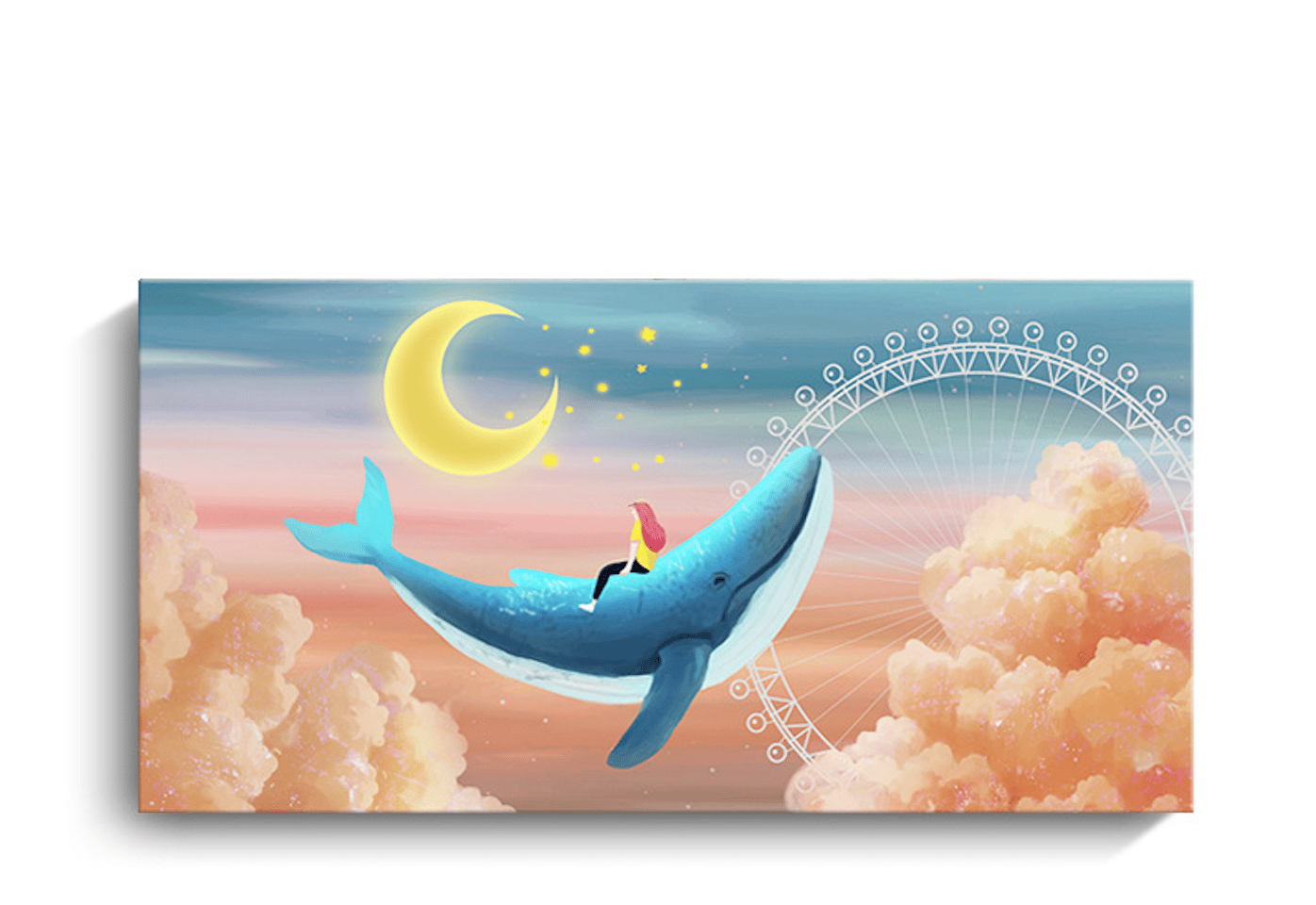 橫式｜療癒系手繪風格雲端鯨魚