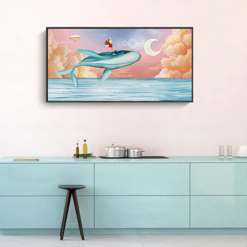 橫式｜療癒系手繪風格雲端鯨魚