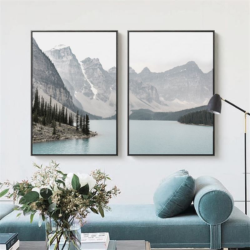 唯美山水風景湖泊 二連式 兩款 可單幅分開購買